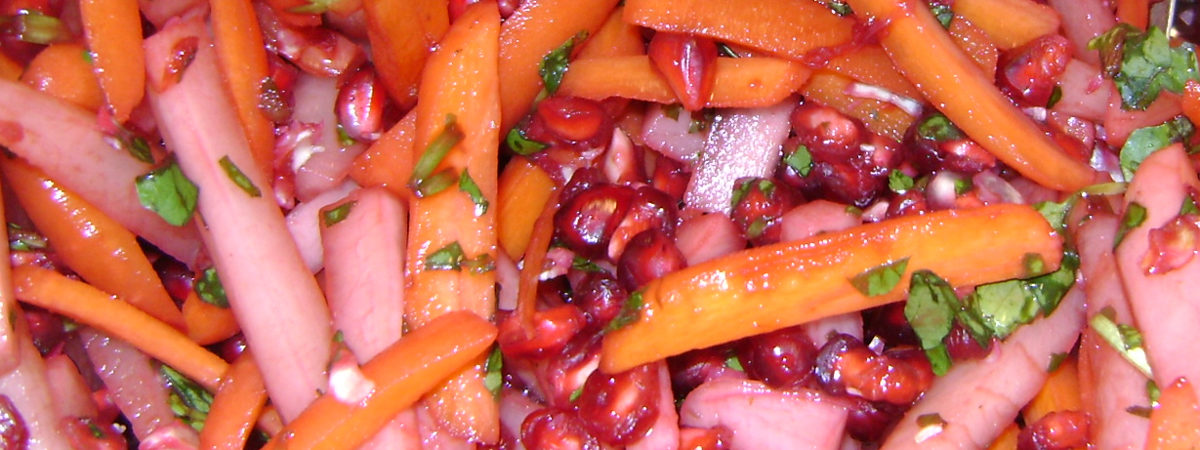 Mama Caruso Cooks Daikon Pomegranate salad